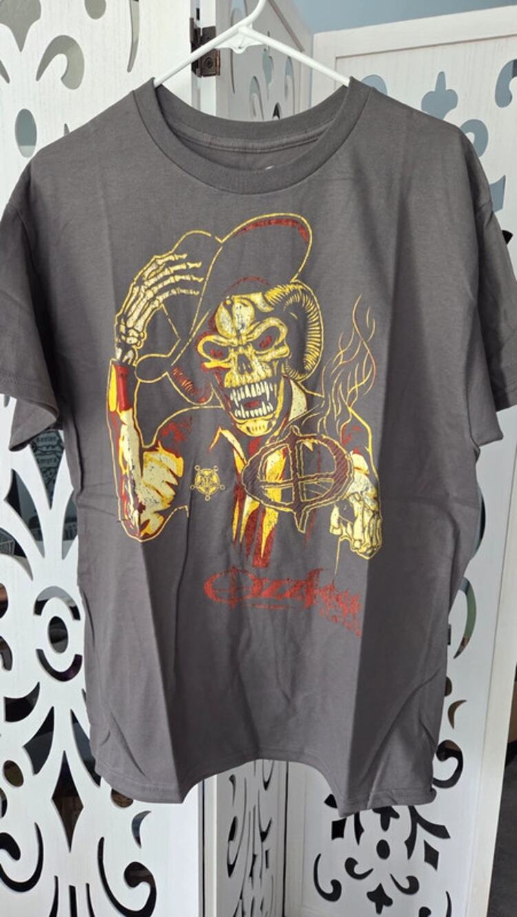 Ozzfest Shirt Mens Large Charcoal Gray Horned Skull Cowboy Hat Graphic Tee